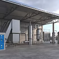 Industrial Equipment In Covered Factory Facility With Large Metal Tanks Pipes And Control Panel