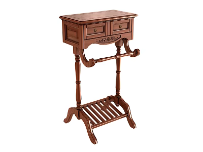 Traditional Wooden Console Table With Two Drawers Hanger And Slatted Shelf 3d model