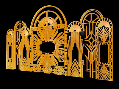 Golden Decorative Laser Cut Panels With Arched Patterns And Geometric Designs 3d model