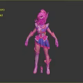 Pink Haired Elf Game Movie Character With Blue Pink Skirt White Gloves And Boots