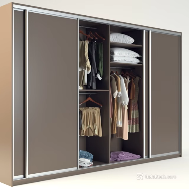Modern Wardrobe Interior With Sliding Doors Hanging Clothes And Storage Shelves 3d model 