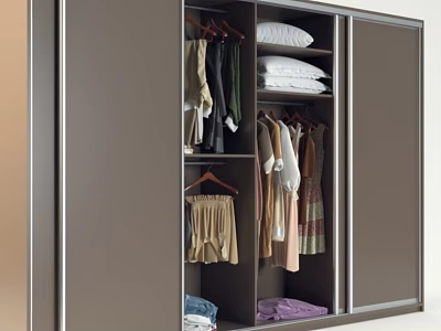 Modern Wardrobe Interior With Sliding Doors Hanging Clothes And Storage Shelves 3d model