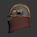 Two Viking Warrior Helmets With Horns Red Cloth Chainmail And Metallic Design