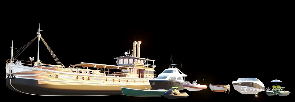 Luxury Yacht Scene Featuring Large Vessel Jet Ski And Small Boats Design 3d model 