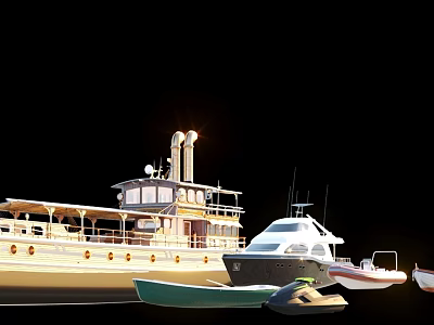 Luxury Yacht Scene Featuring Large Vessel Jet Ski And Small Boats Design 3d model