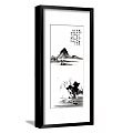 Chinese Traditional Landscape Painting With Mountain Water Small Boat Willow Tree And Calligraphy