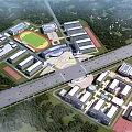 Aerial View of Modern School Campus with Multiple Buildings Sports Field and Surrounding Greenery