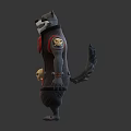 3D Fantasy Wolfman Character And Creature Design With Red Scarf Skull Decoration And Tail