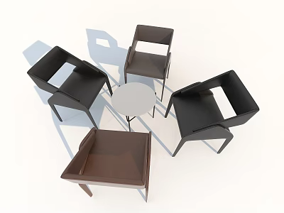 Modern Dining Table and Chairs Set with Black Brown Seats and Round Top 3d model