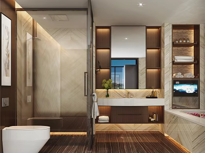 Modern Toilet Hotel Toilet Fish Tank Basin Cabinet Toilet Shower 3d model