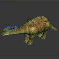 Realistic Dinosaur Model With Orange Brown Skin Back Spikes And Head Horns