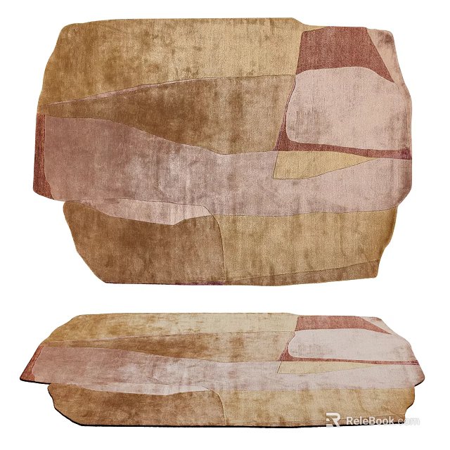 Stylish Abstract Geometric Carpet With Brown Beige Pink Tones For Home Decor 3d model 