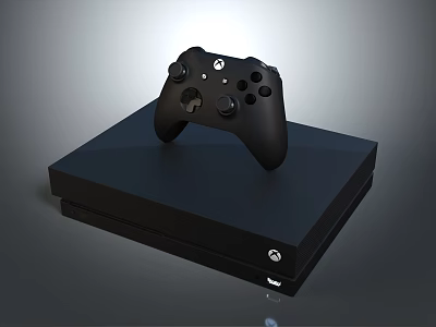 Black Modern Game Console With Controller Placed On Top Design 3d model
