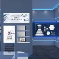 Hi Tech Modern Exhibition Hall Interior With Blue LED Lighting Display Cabinets And Seating