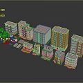 Cartoon Cityscape With Colorful Buildings Small Vehicles And Green Palm Trees