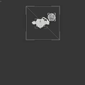 Red Mechanical Robot With Glowing Eyes And Green Trash Can On Gray Background