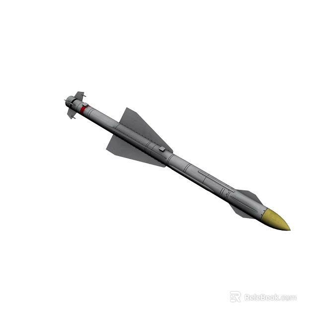 Military Missile Weapon Design With Aerodynamic Body Yellow Warhead And Stabilizing Fins 3d model 