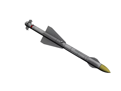 Military Missile Weapon Design With Aerodynamic Body Yellow Warhead And Stabilizing Fins 3d model