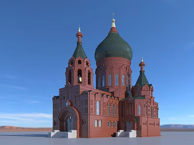 European style Architecture with Green Domes Red Brick Spires and Arched Details 3d model