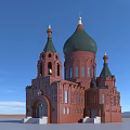 European style Architecture with Green Domes Red Brick Spires and Arched Details