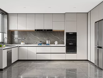 Modern Kitchen Refrigerator Oven Dishwasher Stove 3d model