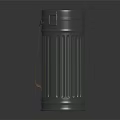 Gray Cylindrical Insulated Container With Brown Leather Strap Handle For Daily Use 3d model