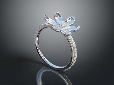 Exquisite Floral Design Diamond Ring With Sparkling Center Stone And Studded Band 3d model