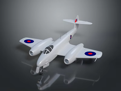 White Model Airplane With Two Engines Round Red Blue Emblems On Wings Tail And Reflection 3d model