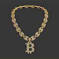 Gold Chain Link Necklace With Bitcoin Symbol Pendant On Black Background