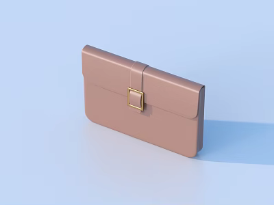 Stylish Light Pink Leather Bag with Golden Buckle and Minimalist Design 3d model