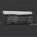 Fabric Covered Stacked Structure With Blue Base Cloth And White Top Fabric With Fringe Edges