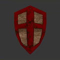 Red Cross Shaped Shield With Wooden Texture Medieval Defensive Weapon Design