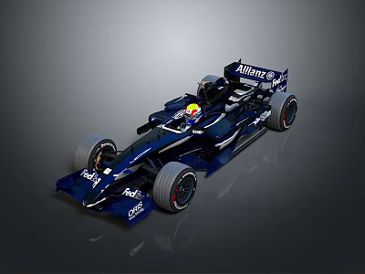 Dark Blue Williams Formula 1 Car with Driver Helmet and Rexona AT&T Logos 3d model