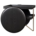 Black Wooden Side Table With Round Base Metal Frame And Tray Top Storage