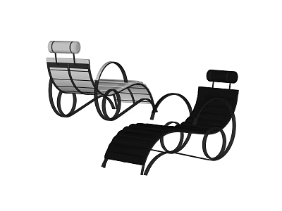 Two Modern Lounge Chairs With Curved Metal Frames And Wooden Backrests 3d model