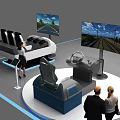 Modern Interactive Exhibition Hall With Round Hexagonal Booths Digital Screens And Visitors 3d model