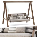 Comfortable Wooden Swing Chair With Soft Striped Cushions And Sturdy Frame