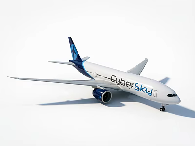 White And Blue Passenger Plane With CyberSky Branding And Tail Design 3d model