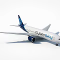 White And Blue Passenger Plane With CyberSky Branding And Tail Design