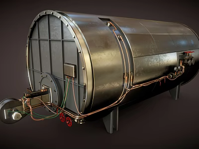 Industrial Steel Pressure Vessel With Pipes Valves And Mechanical Components 3d model