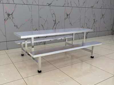 Commercial Kitchen Setup With Stainless Steel Table Bench And Marble Wall Tile Floor 3d model