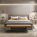Modern Bedroom Interior With Bed Decorative Pillows Bedside Tables And Herringbone Floor 3d model