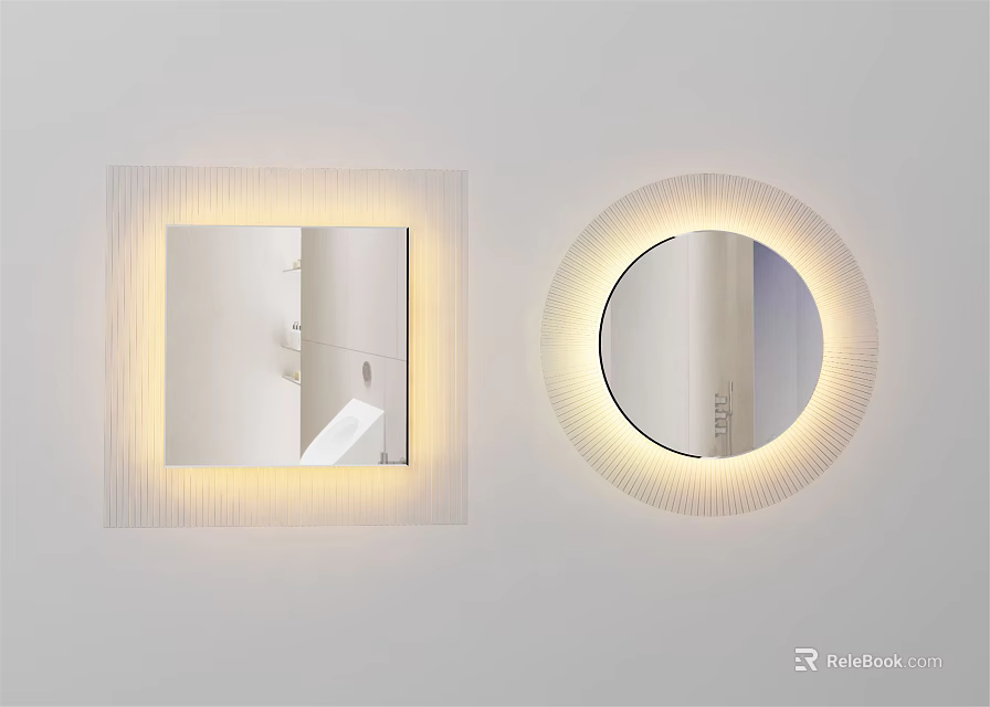 Modern Illuminated Square And Round Mirrors For Home Wall Decor 3d model 