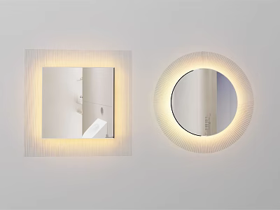 Modern Illuminated Square And Round Mirrors For Home Wall Decor 3d model
