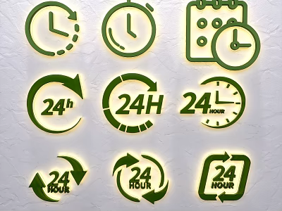 Green Decorative Ornament Set Featuring Clock Calendar 24 Hour Arrows Design 3d model