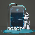 Futuristic White Robot Photo Spot With Transparent Display Blue Interface And Light Ring 3d model