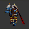 Blue Skinned White Haired Ox Like Game Character With Red Gold Armor And Hammer Weapon