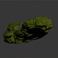 Lush Green Natural Moss Covered Rock Formation With Small Stones And Textured Surface