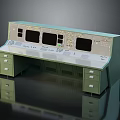 Light Green Industrial Control Console With Multiple Screens Buttons And Drawers 3d model