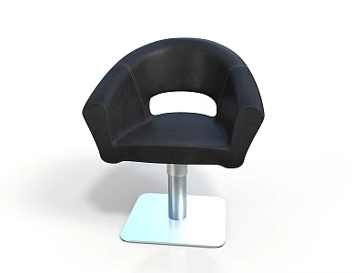 Black Leather Upholstered Chair With Curved Armrests Circular Cutout And Silver Metal Base 3d model